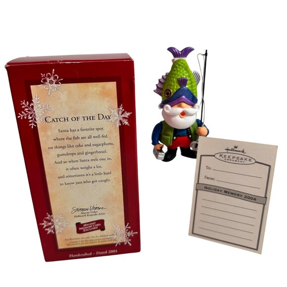 Vintage Hallmark Christmas Ornament 2004 Catch Of The Day Fishing Santa Figurine - Picture 2 of 10